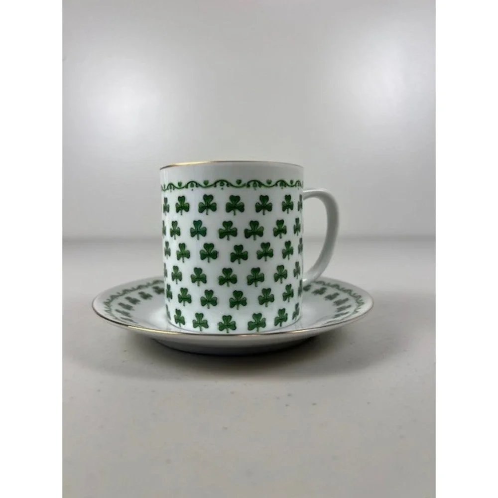 Parma by AAL Shamrock Clover Porcelain Demitasse Cup and Saucer Set Japan A-1163